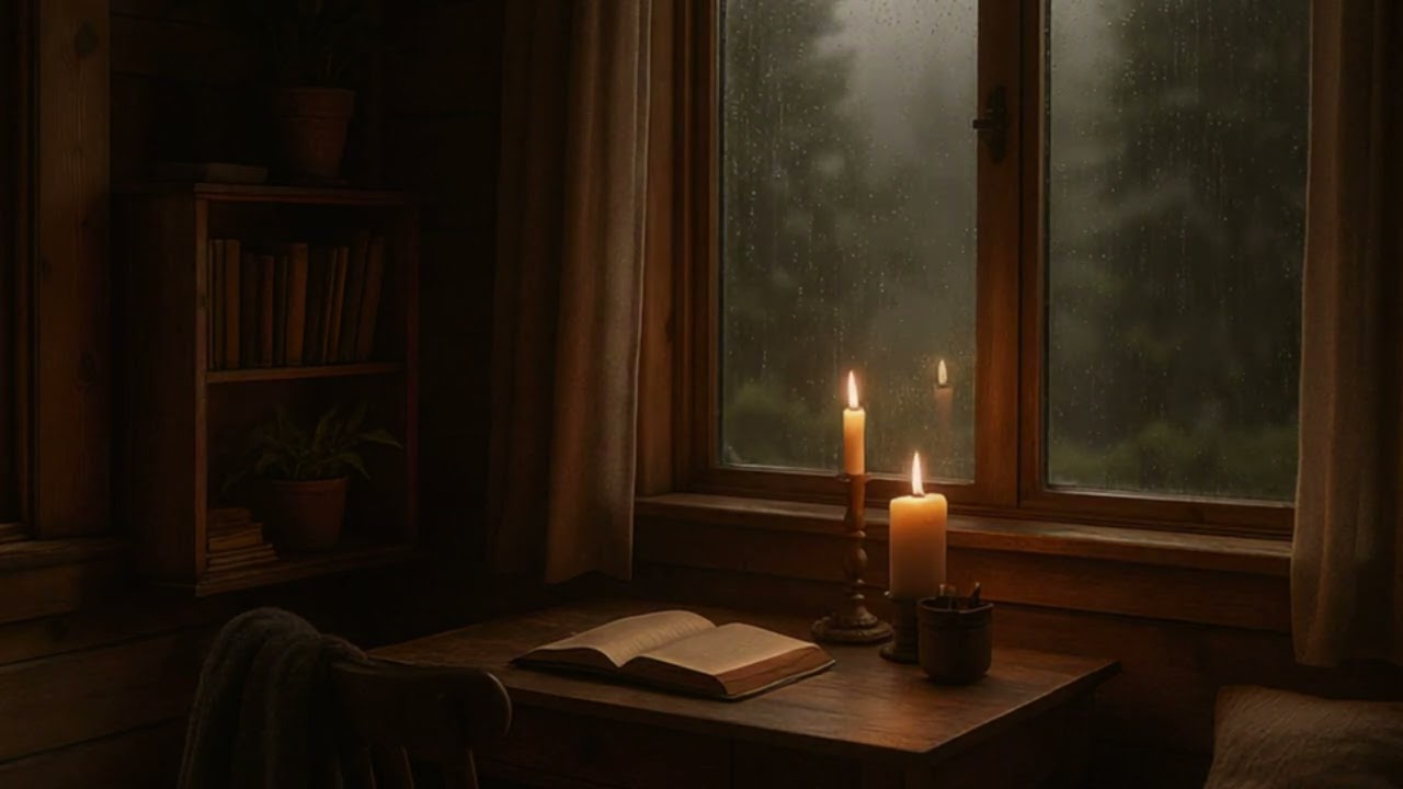 Rainy Cabin Ambience | Cozy Room with Candlelight, Rain Sounds & Lo-fi Music for Sleep, Study & Calm