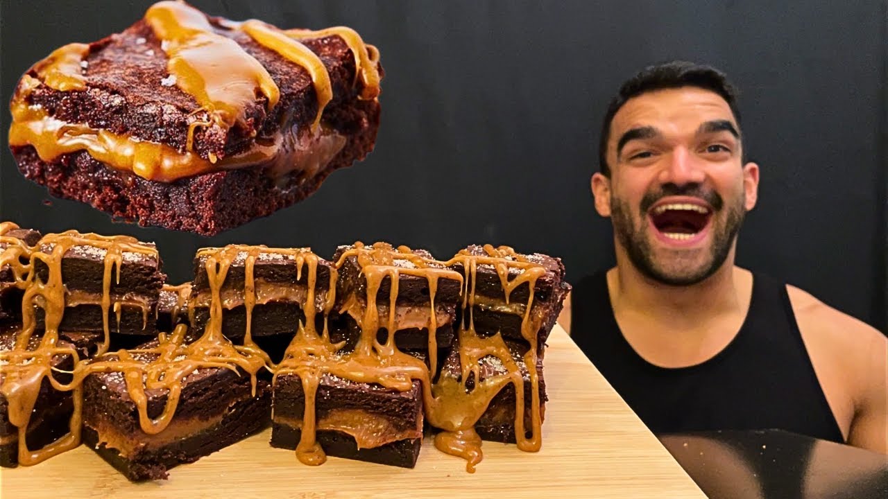 SALTED CARAMEL BROWNIES, CHOCOLATE BROWNIES, CARAMEL BROWNIES, SWEET DESSERT ASMR MUKBANG