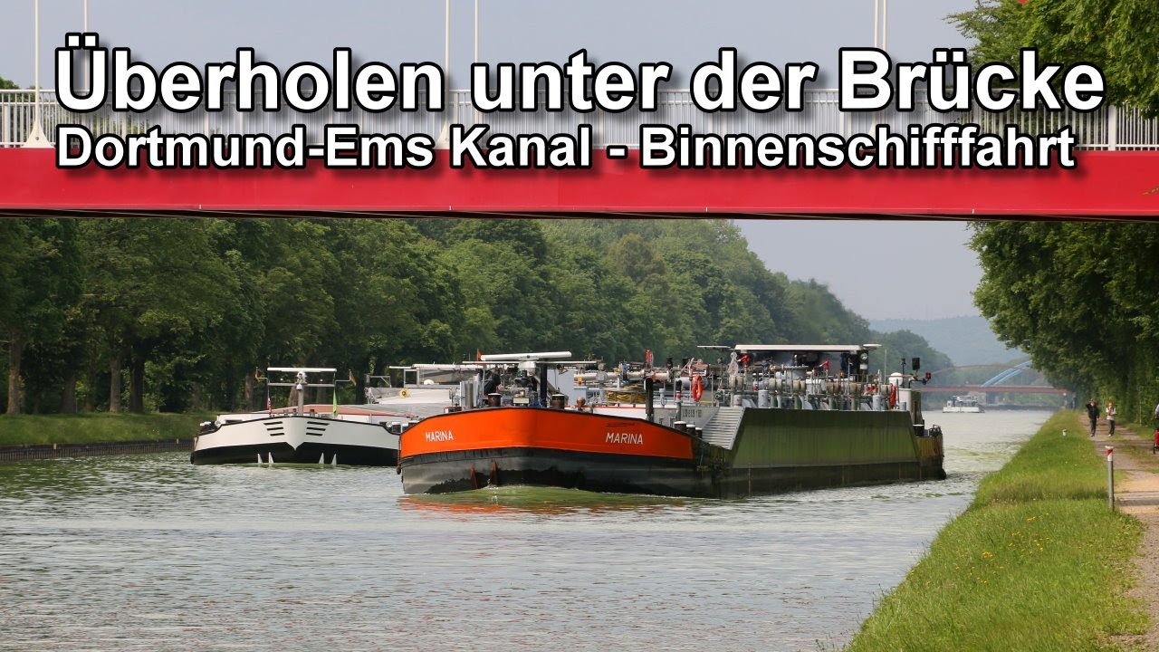 Überholen unter der Brücke - Dortmund-Ems Kanal - Binnenschifffahrt