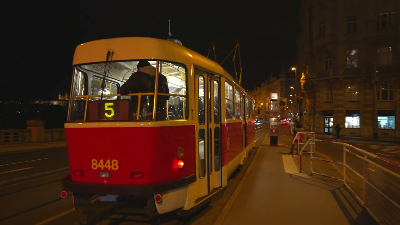 Czech Republic, Prague, tram 5 night ride from Na Knížecí to Jiráskovo náměstí