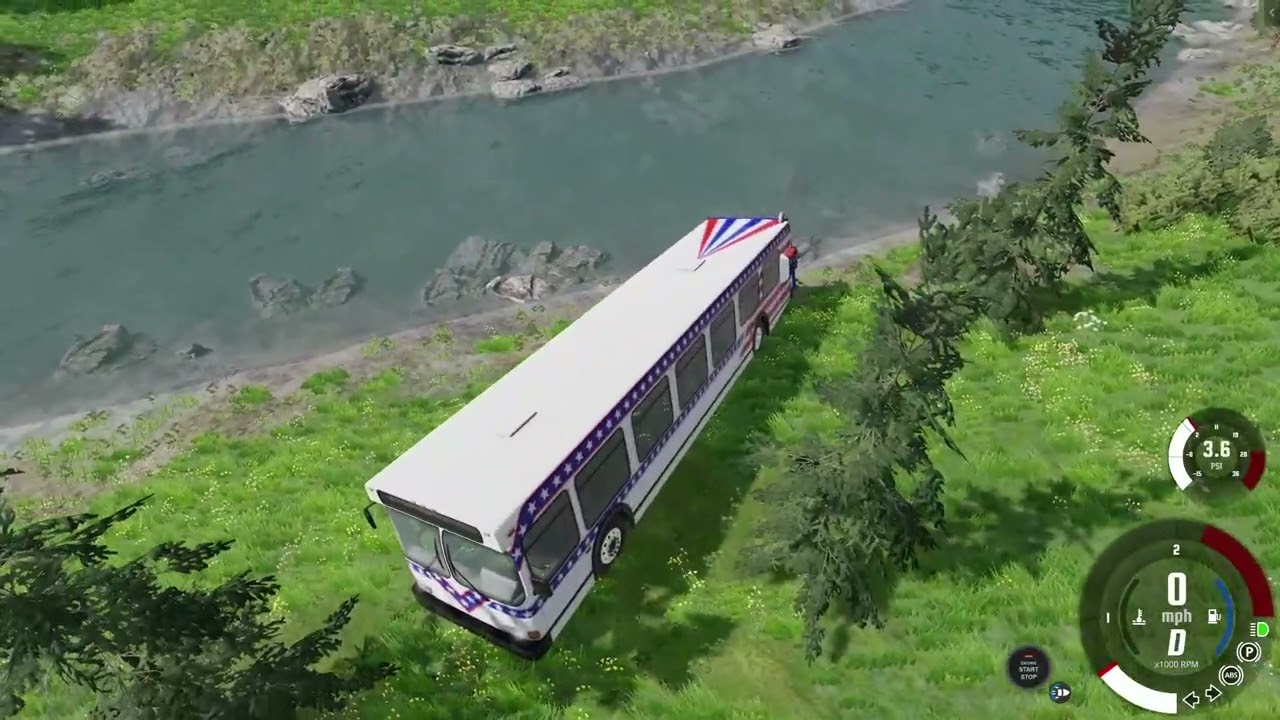 BeamNG.drive gameplay. Crazy bus driver wants to cross the river. Passengers are screaming