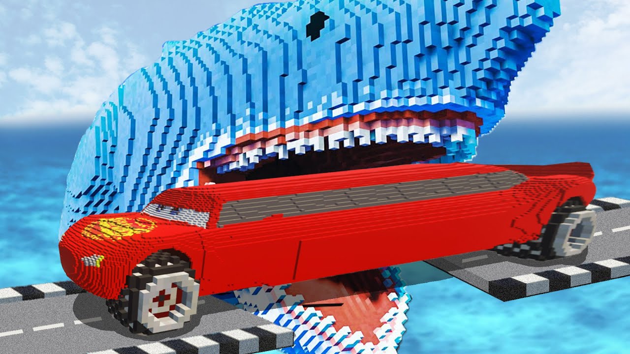 LONG Lightning McQueen VS Pixar CARS vs SHARK in Teardown