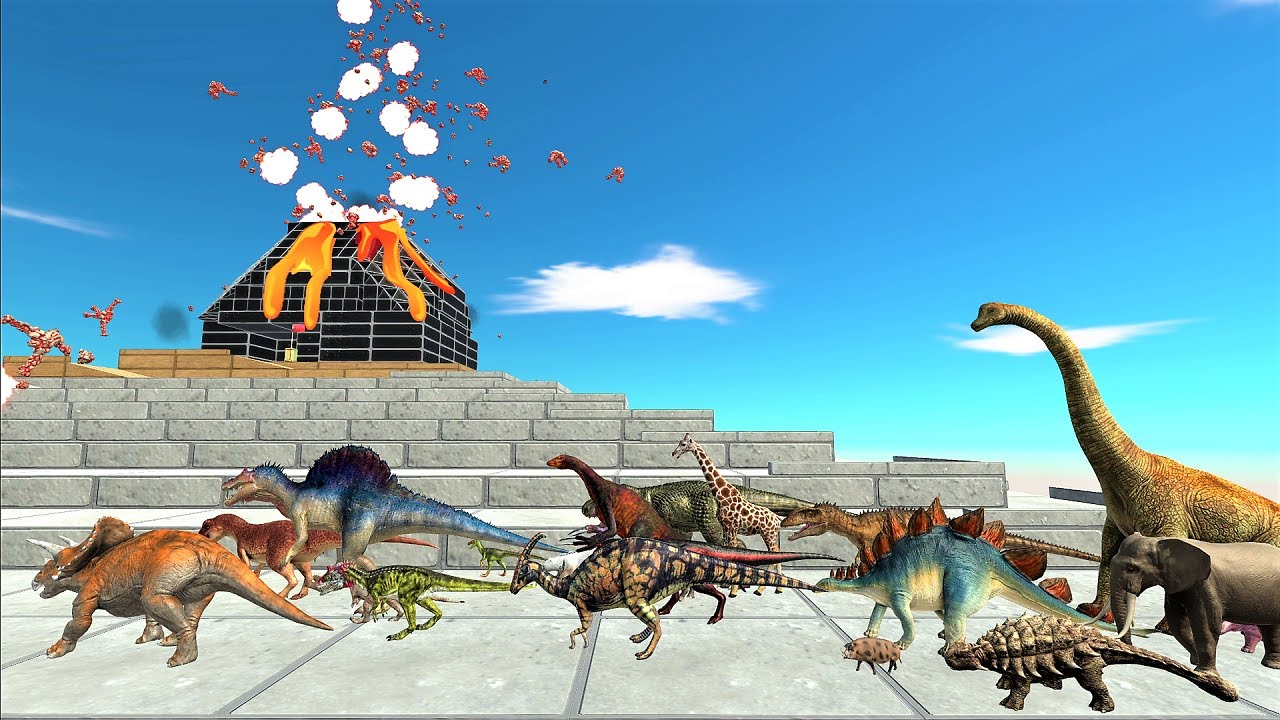 Animal vs. Dinosaur speed race. Volcano climbing course! | Animal Revolt Battle Simulator