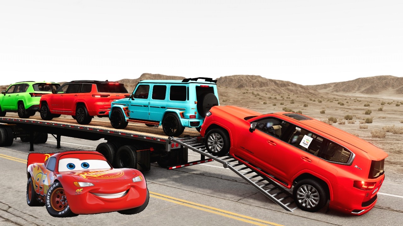 Flatbed Truck Mcqueen | Transportation with Truck - Pothole vs Car #7 - BeamNG.Drive