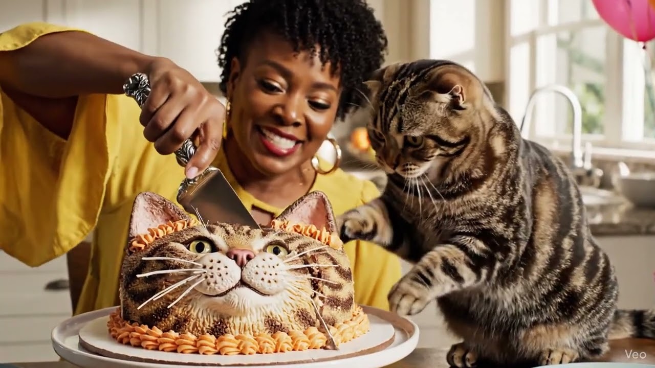 🐱😂 Real Cat Gets Shocked Seeing a Cat Cake! | Funny Reaction #cat #cakecutting #reaction 