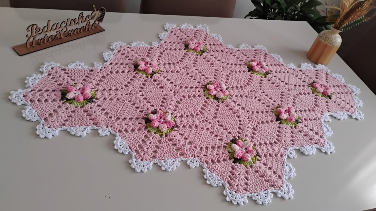 CAMINHO DE MESA\UNIÃO DE SQUARE\FLOR PIPOCA|PESO 513 grs #passoapasso #square #tutorial #croche