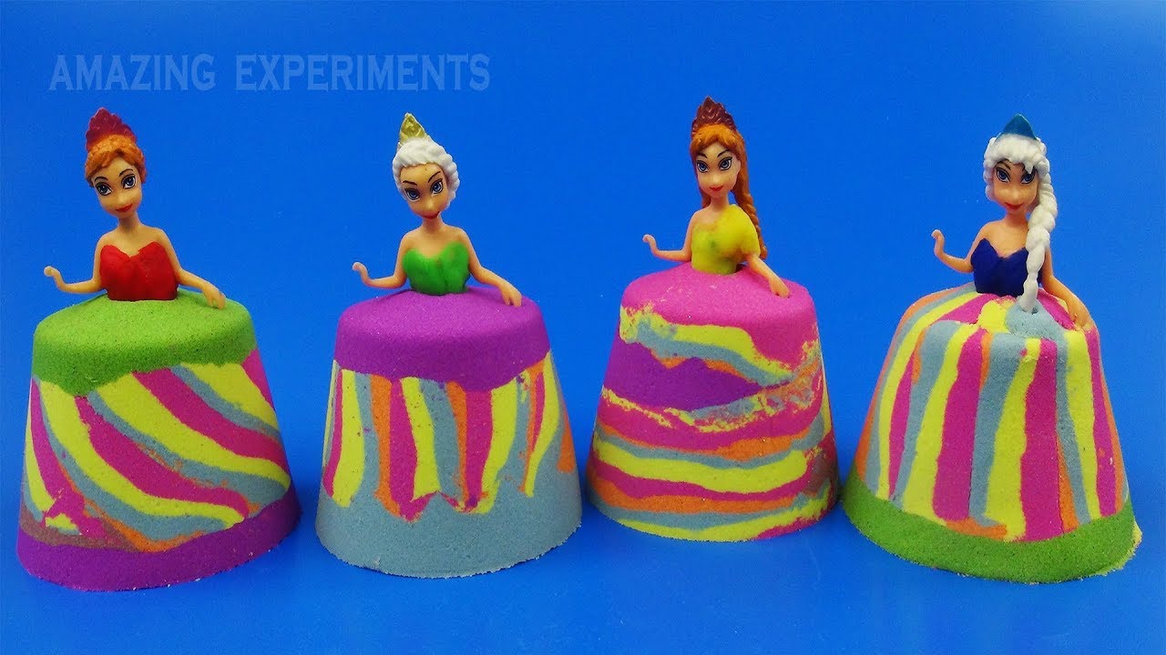 DIY Colors Kinetic Sand Disney Princess Dresses | Fun Experiments with Kinetic Sand | Toys for Girls