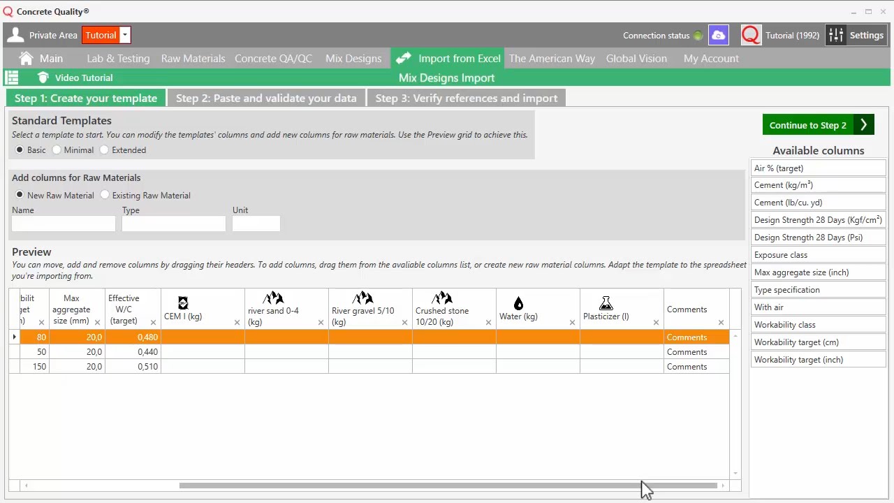 Import from Excel Tutorial: Mix Designs