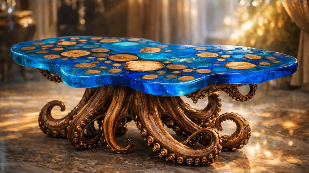 This Octopus Table Is Insane! Blue Epoxy & Wood Art Masterpiece