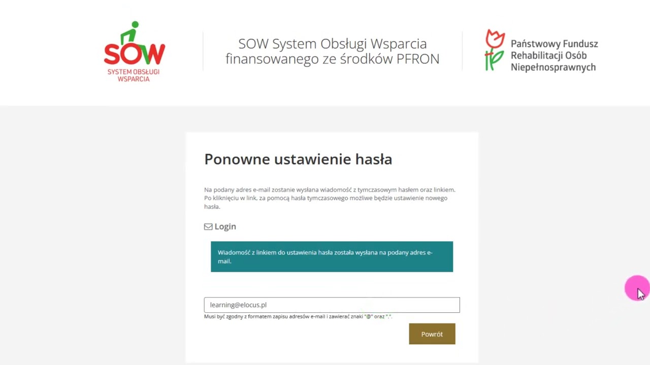 Obsługa SOW – moduł Wnioskodawcy. Logowanie do systemu SOW, odzyskiwanie hasła.