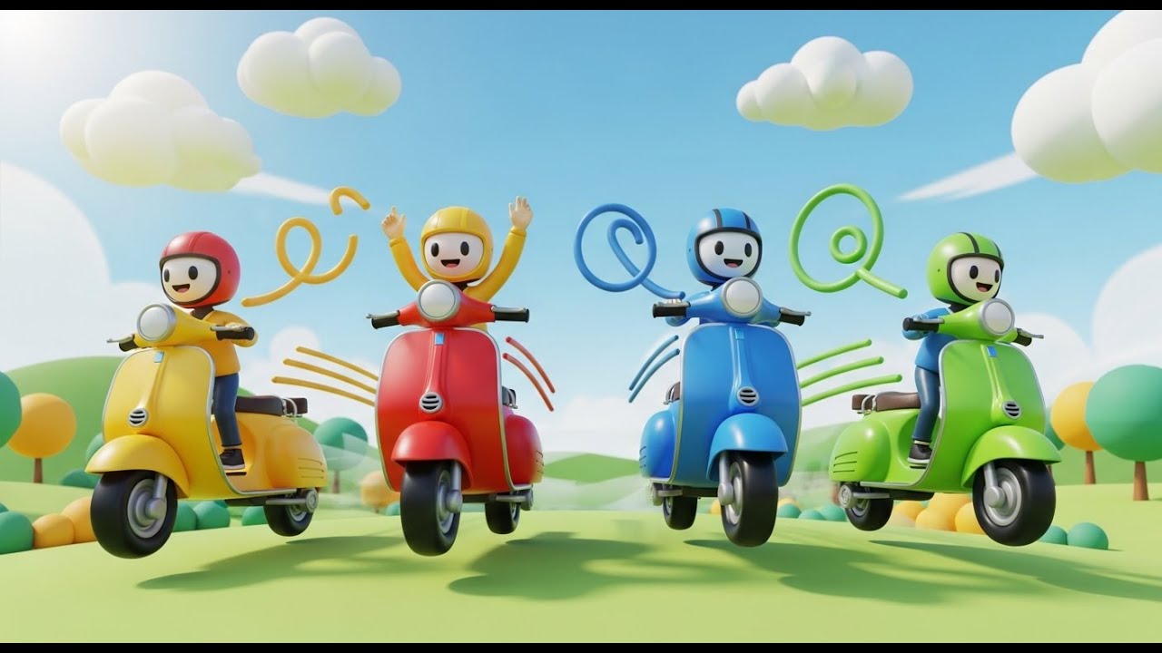 Four Little Toy Scooters Vroom Vroom Vroom | Fun Vehicle Song for Kids