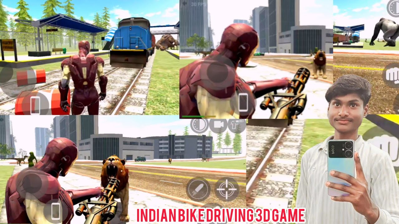 #Video Ironman Fire On Gun Vs Train 🚂 And Jangali  Janvar New || Indian bike driving 3d game #gaming