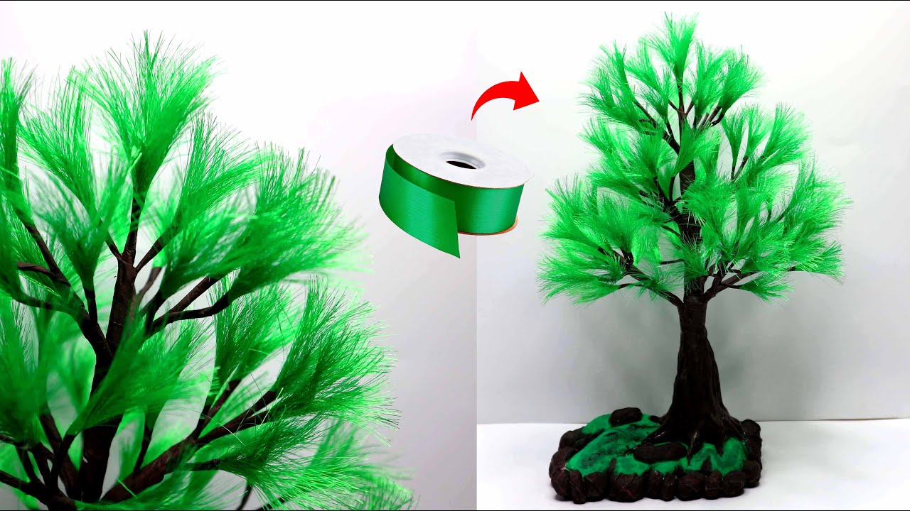 DIY Satin Ribbon Bonsai Tree | How to make satin ribbon craft | Bunga pita satin