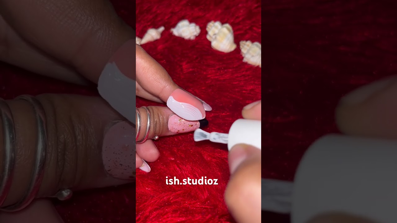 Jelly gel peach base coat with white zig zag art 💅 