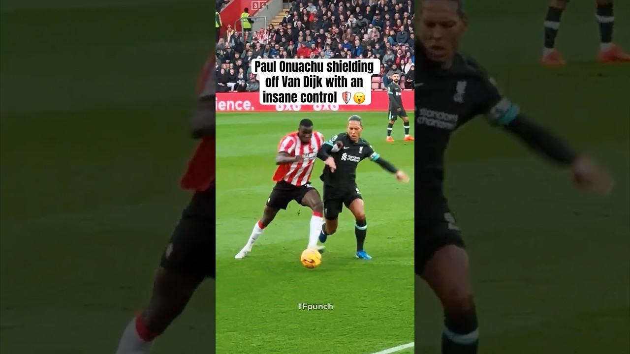 Paul Onuachu shield off Van Dijk with an insane control! 🛡️😮 #premierleague #football #shorts