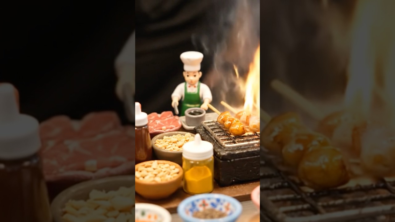 Grilled meatballs are very delicious #miniaturecooking #tinychefs #minikitchen #satisfyingcooking