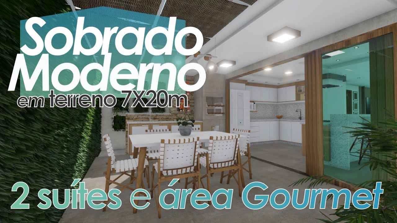 PROJETO CASA PEQUENA 133M&sup2; - SOBRADO - LOTE 7M X 20M - 2 SU&Iacute;TES E &Aacute;REA GOURMET