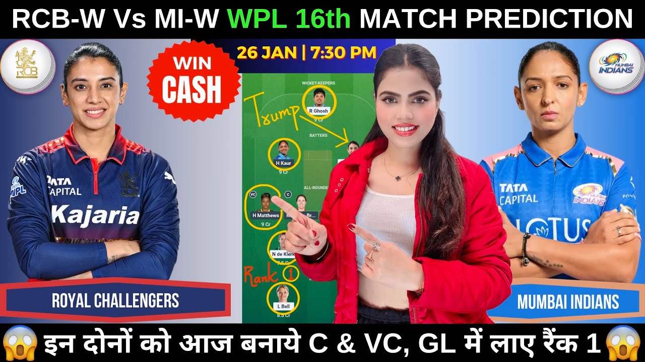 RCB-W vs MI-W Today Match Prediction | RCB W vs MI W Dream11 Prediction | WPL 2026 16th Match