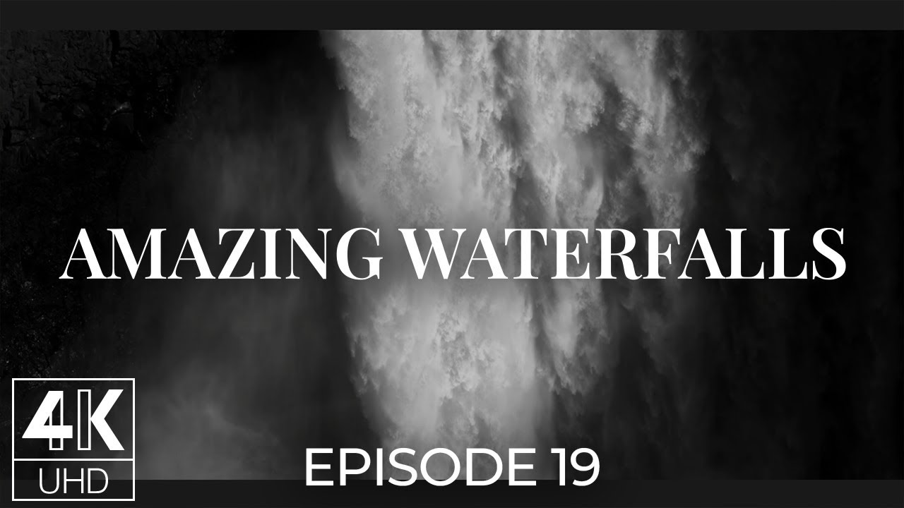 4K Slow Motion Palouse Falls | Monochrome Relaxing Waterfall Screensaver with Ambient Music - Ep 19
