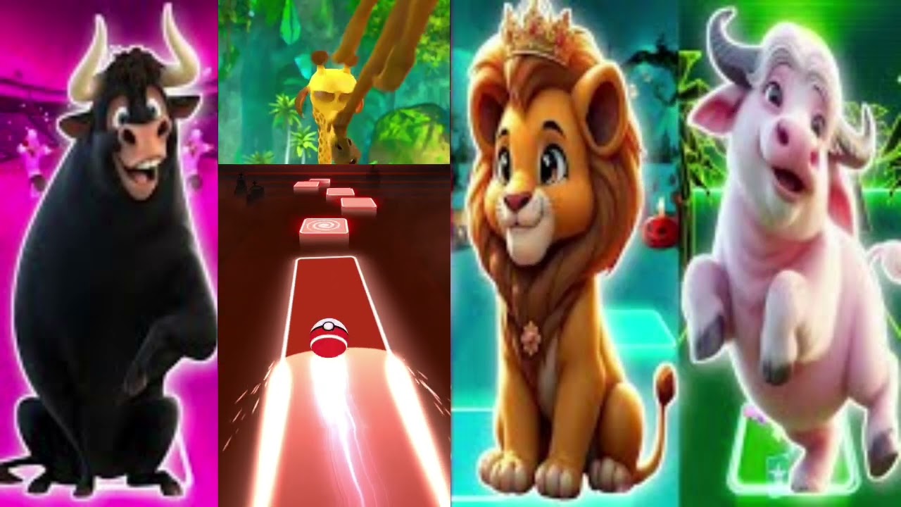 Funny Ferdinand 🐂 🆚 Funny Elephant 🐘 🆚 Funny Lion 🦁 🆚 Funny Buffalo 🐃 - Coffin Dance Tiles Hop