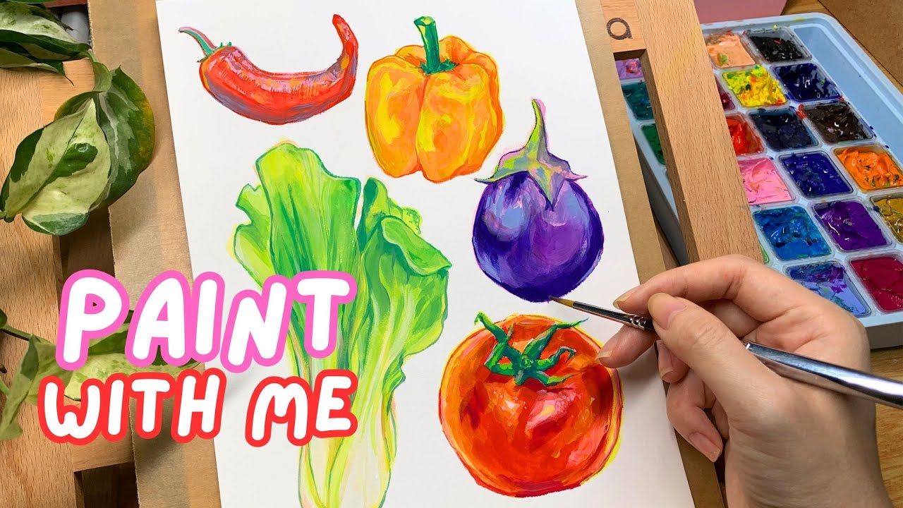 Let's Paint Vegetables! Himi Jelly Gouache Painting Tutorial