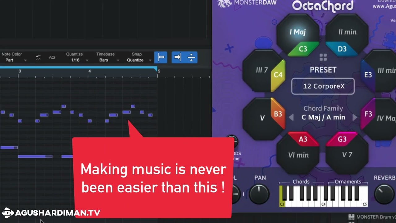 MONSTER OctaChord v1,INSTANT CHORD GENERATOR, No Music Theory Needed -2nd WIN KVR Dev Challenge 2023