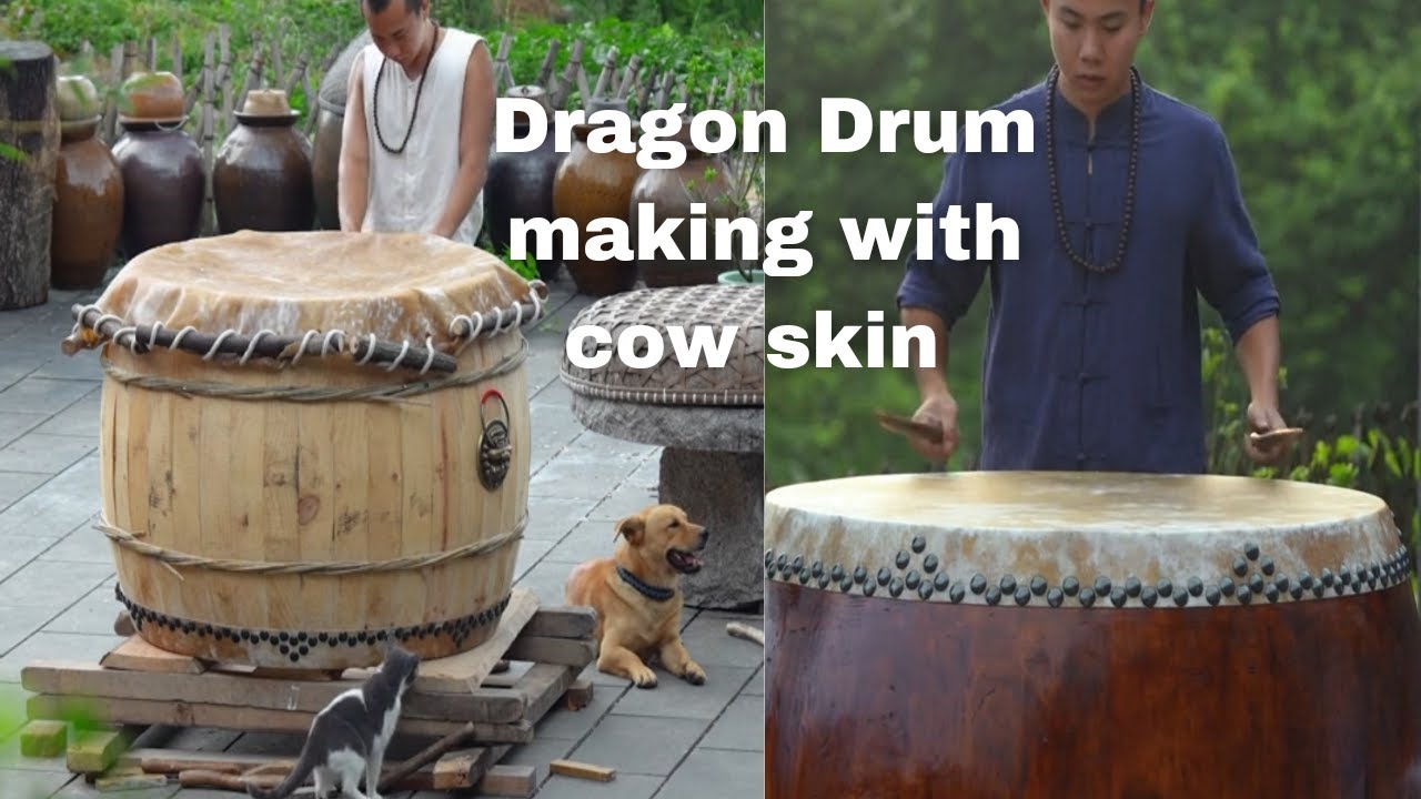 China's traditional Dragon Drum making with cow skin | drum making | cow hide