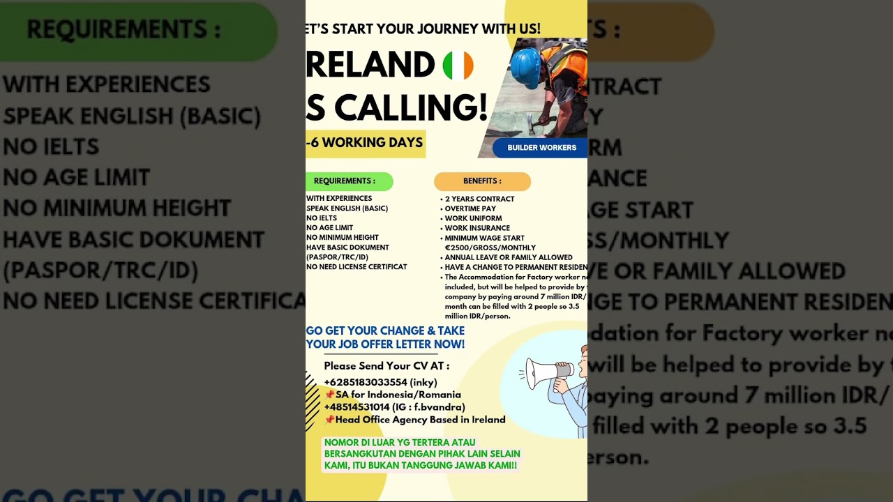 JOB IRLANDIA 🇮🇪 🇪🇺‼️ #sorotan #fyp #kerjaluarnegeri #tki #kaburajadulu #lowongankerja