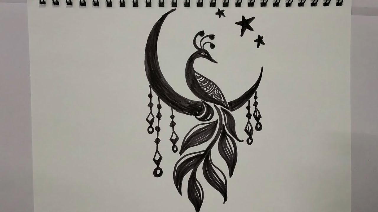 How to draw moon and peacock dream catcher || minimal drawing