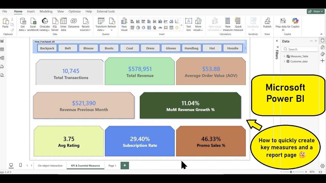 Power BI 👉 Как быстро создать несколько ключевых показателей и построить страницу отчета 🤔 Менее ...