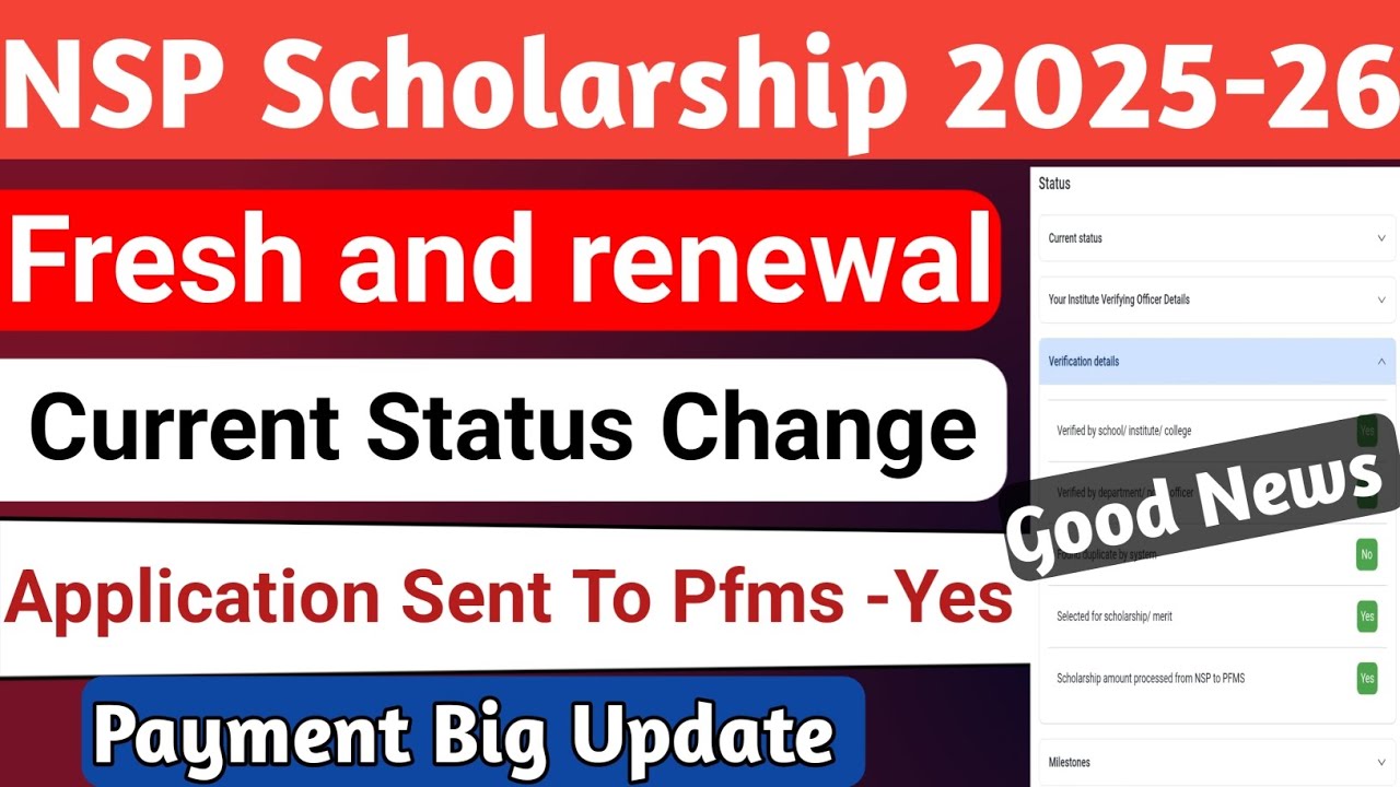 NSP Scholarship 2025-26 Status | Current Status Change | NSP Fresh And Renewal Payment | NSP 2025-26