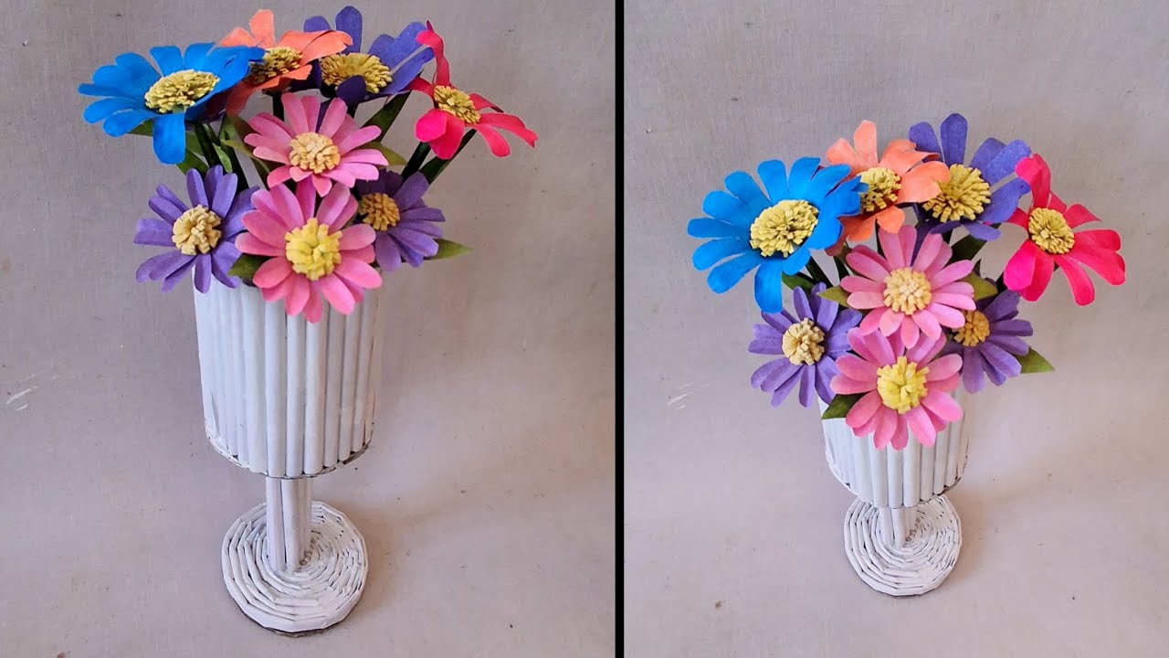 Make a beautiful flower vase with waste used paper to deco your room or your lobby