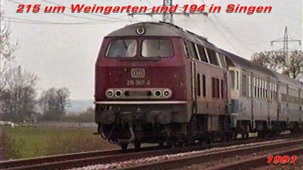 DB 215 in voller Fahrt und 194 054 in Singen - 1991