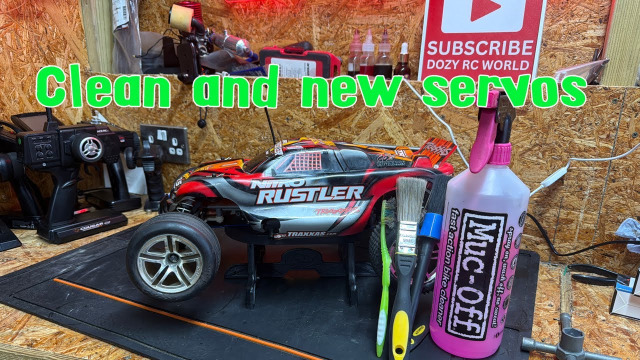 New servos and a clean for the Traxxas nitro rustler and a silly fail in it 😬😬