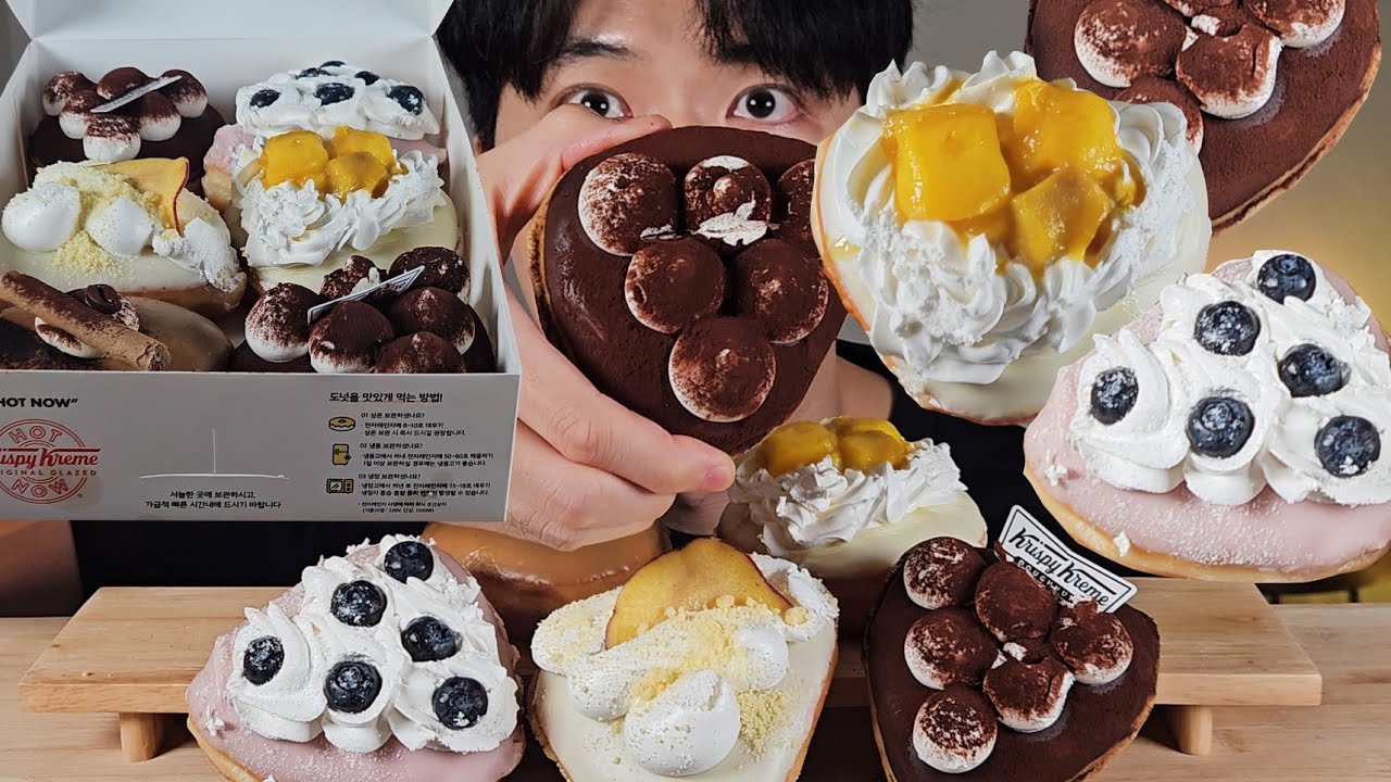ASMR 달콤한 크리스피크림 도넛🍩케이크 도넛🍰 먹방! Krispy Kream Doughnuts Dessert Mukbang!