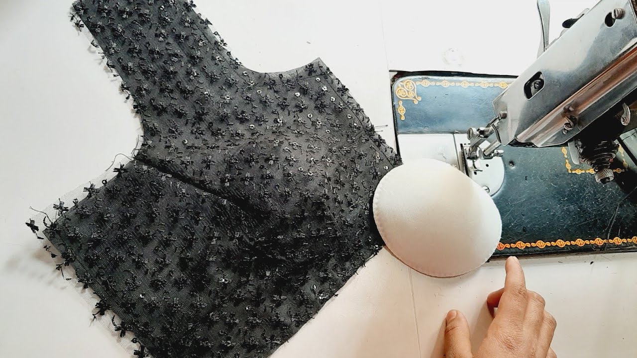 Easy method belt blouse padded attach net blouse | 4 tucks belt blouse cups cutting and stitching