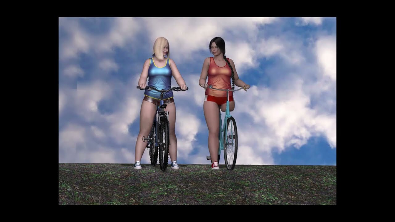 Amputee Animation. Two Girls. Bicycles.