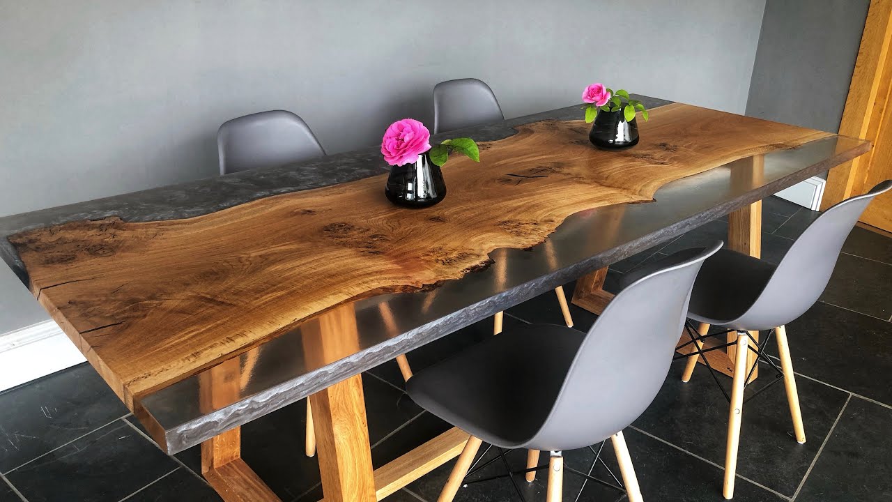 English Oak Clear & Grey Resin Dinning Table