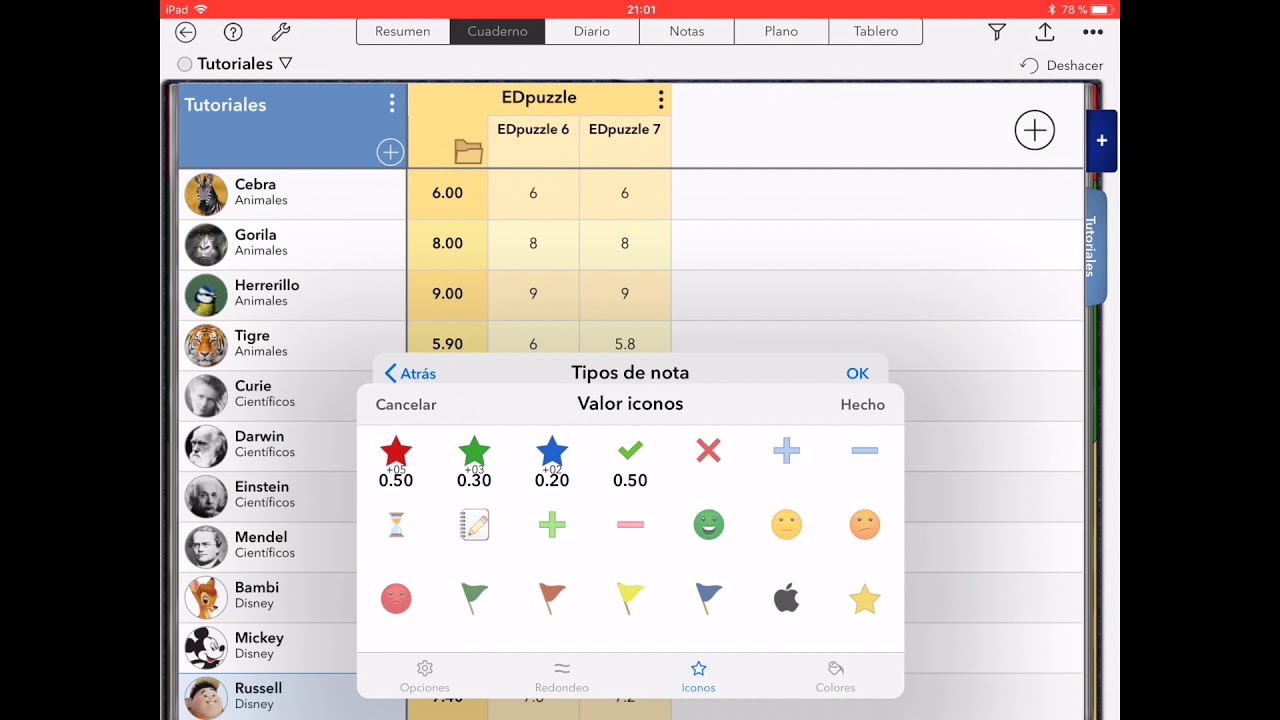 Iconos que suman nota :: iDoceo en 3 Min
