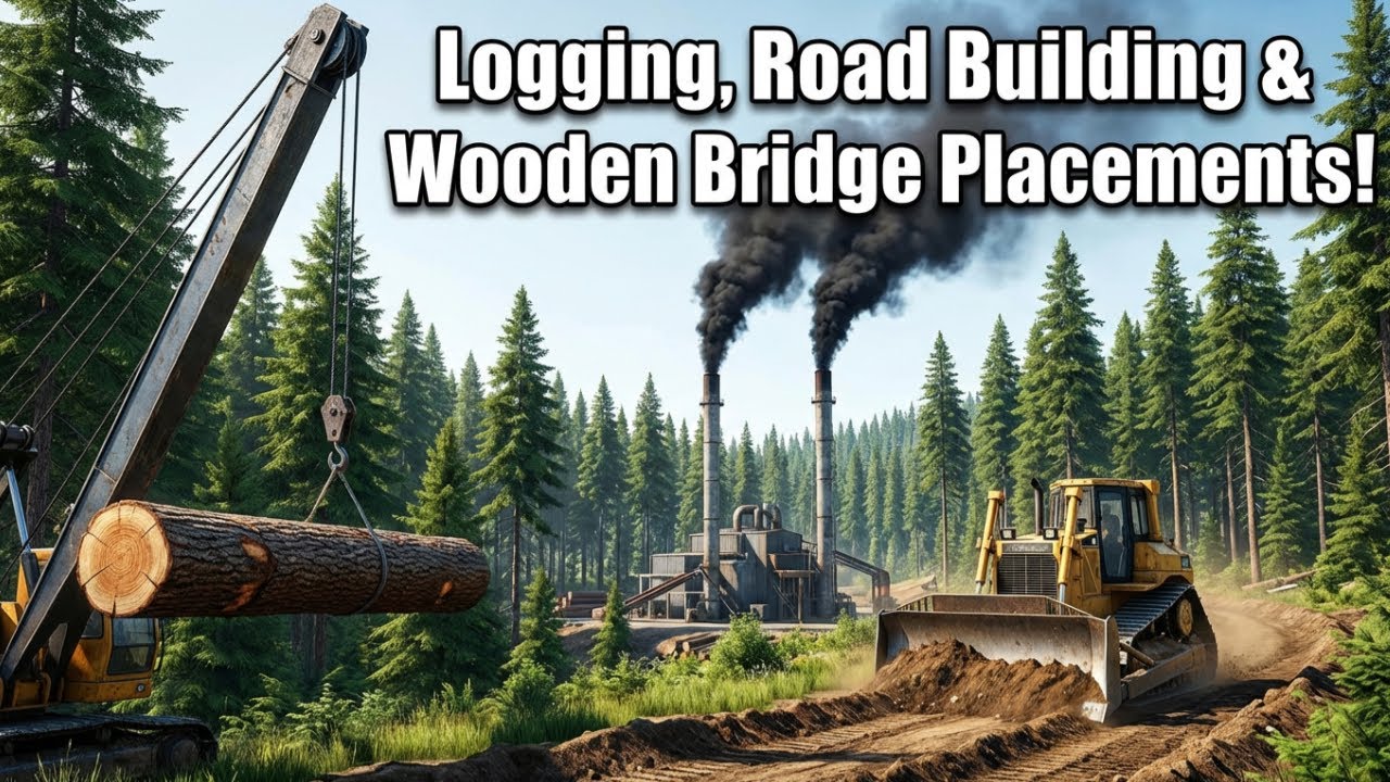 Logging, Road Building & Wooden Bridge Placements!  #fs22 #live #yt #youtube