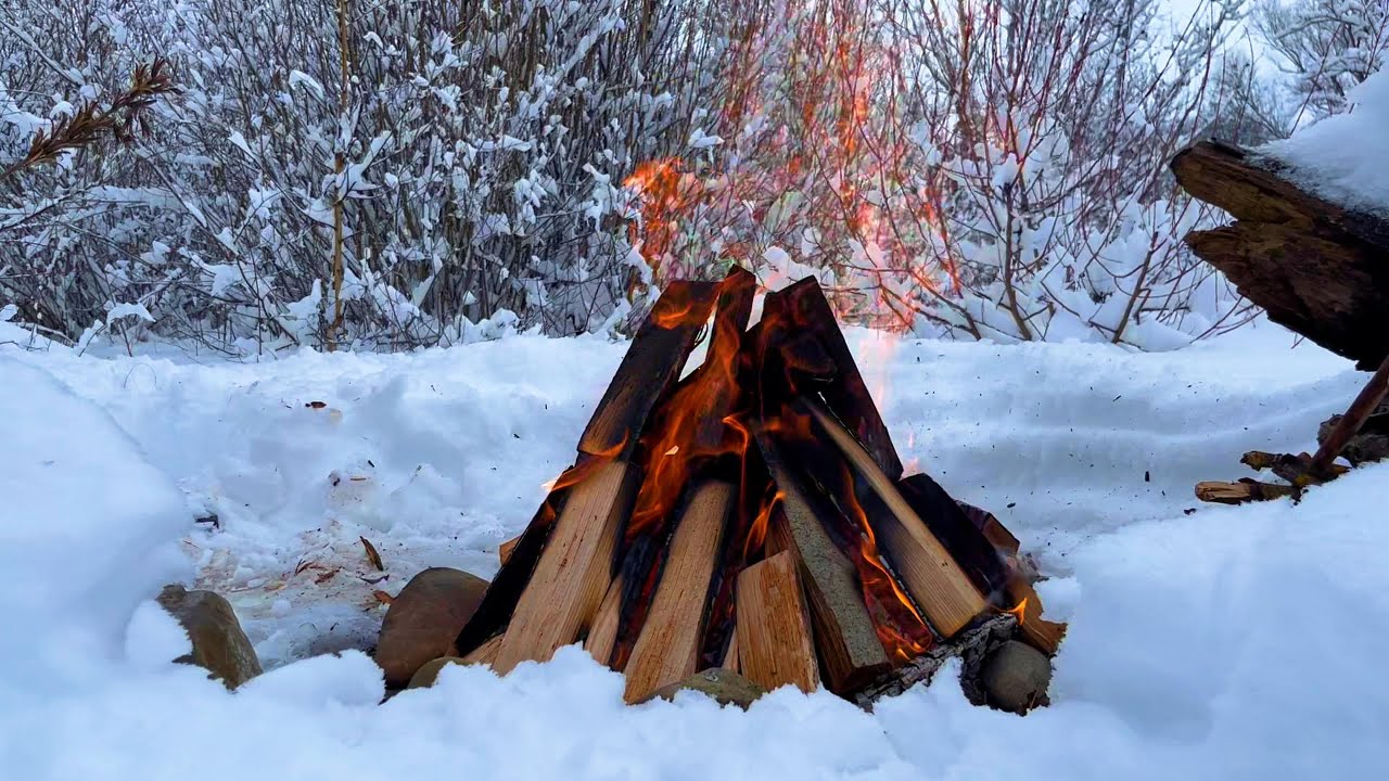 Calm Winter Campfire 🔥 Fire Sounds in the Snow (Relaxing & Cozy)