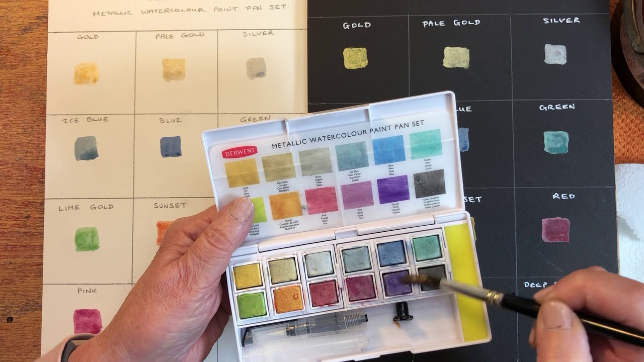 Watercolour: Shimmering Metallics - the Derwent Metallic Paint Pan Set.