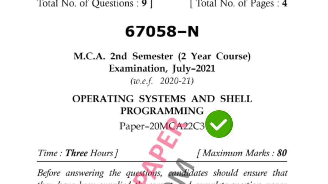 Mdu MCA 2nd Sem Operating System Question Paper 2022