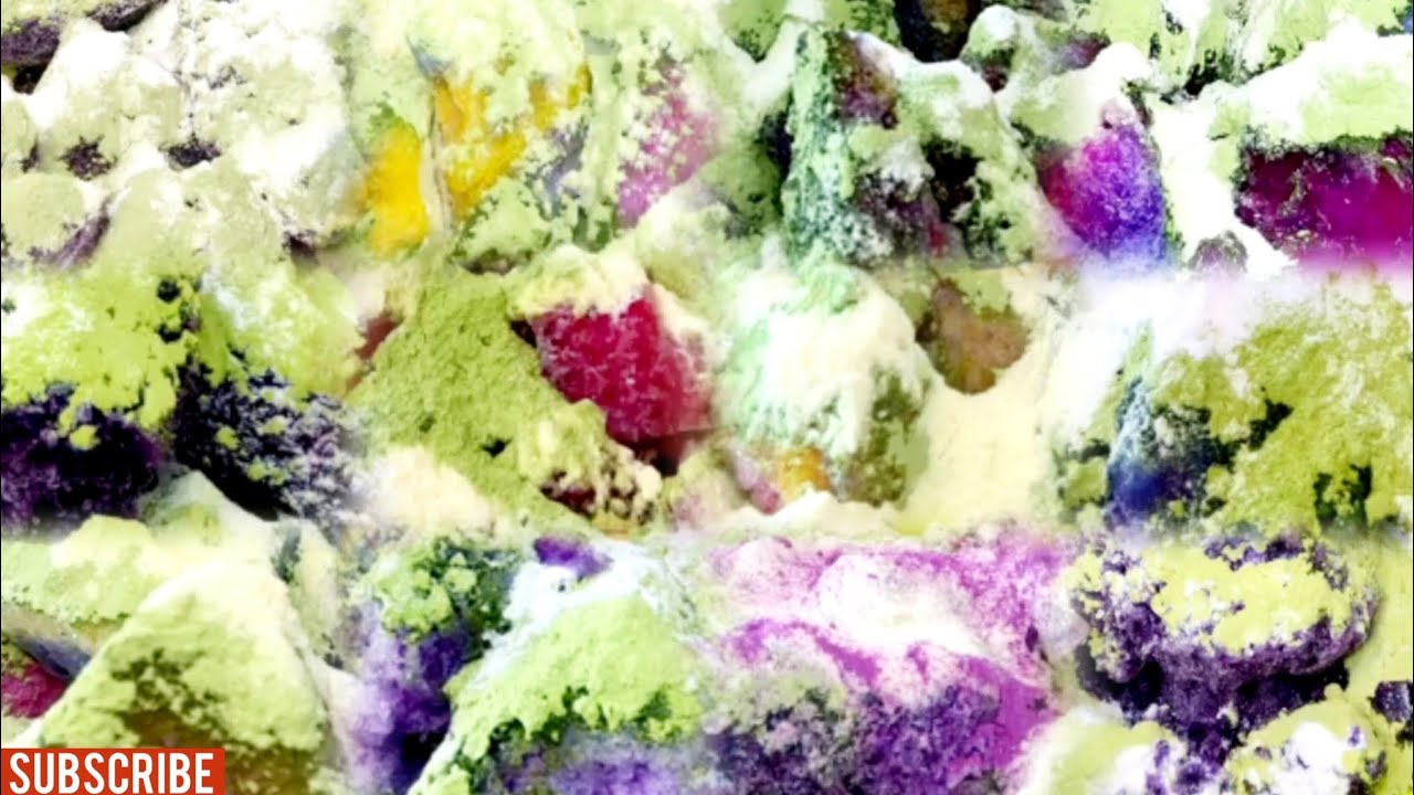 REQUESTED VIDEO | ASMR QIAN COLORFUL & JEWELRY ICE CHUNKS EATING WITH MATCHA & MILK POWDER