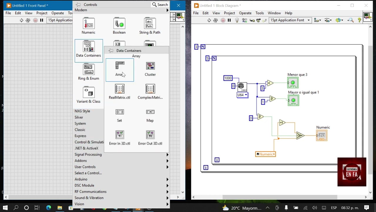 Ejercicio Labview  como hacer Arrays y números aleatorios.