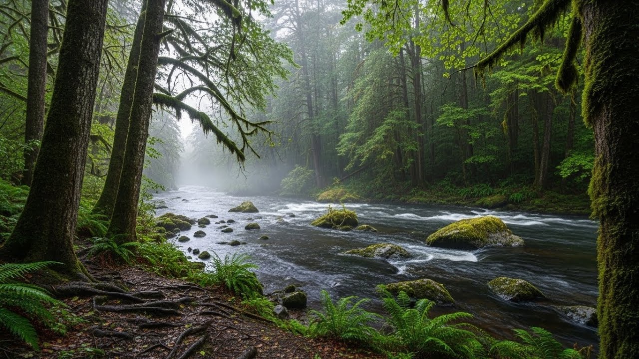 Relaxing Night Rain Sounds with Natural River Sounds for Studying, Focus, and Calm