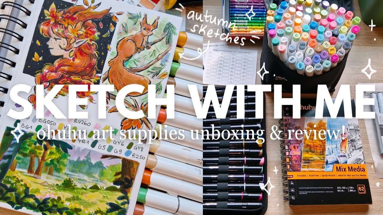 Sketch with me! ✿⋆˙ Autumn Sketchbook Spread + Ohuhu Art Supplies Unboxing
