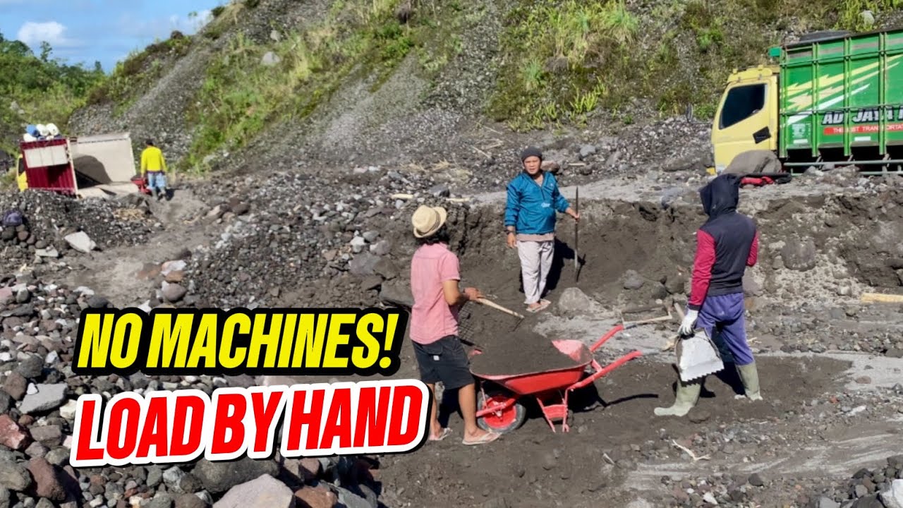 Traditional Black Sand Mining &mdash; Loading Sand by Hand into Trucks | Hard Manual Labor
