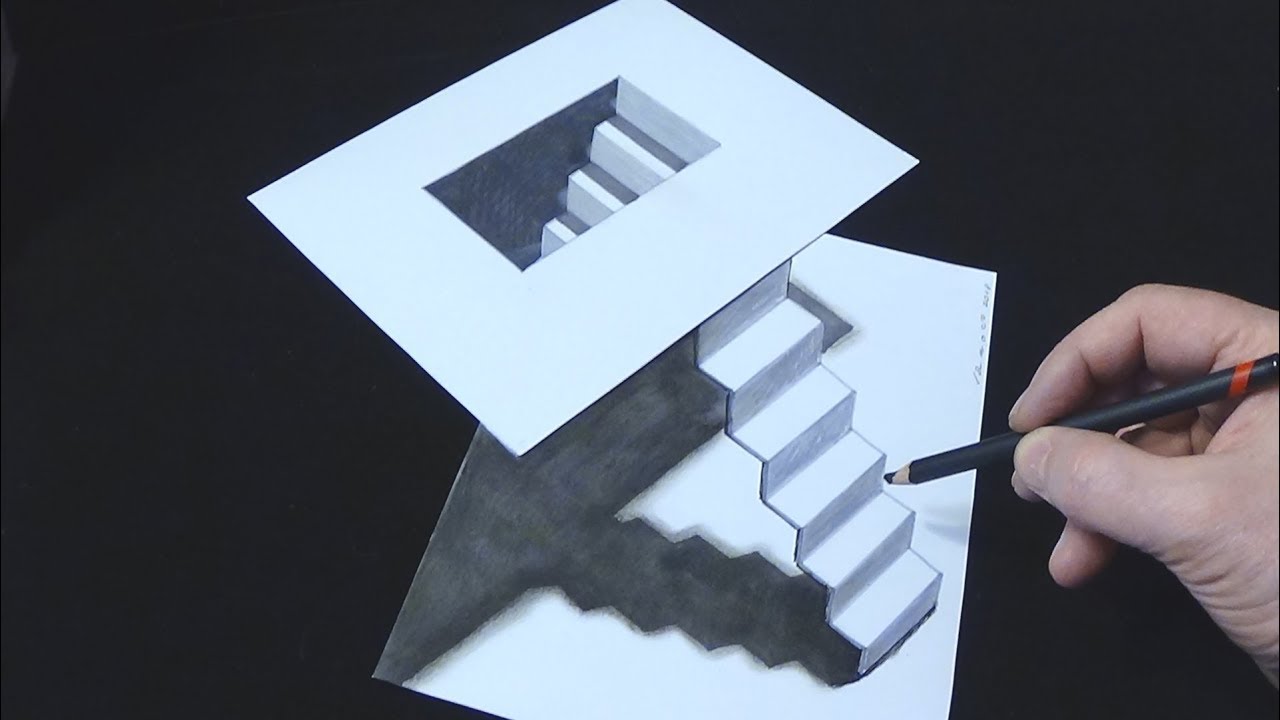 DRAWING 3D STAIRS - How to Draw a Simple 3D Stairs Illusion - MINIMAL ART