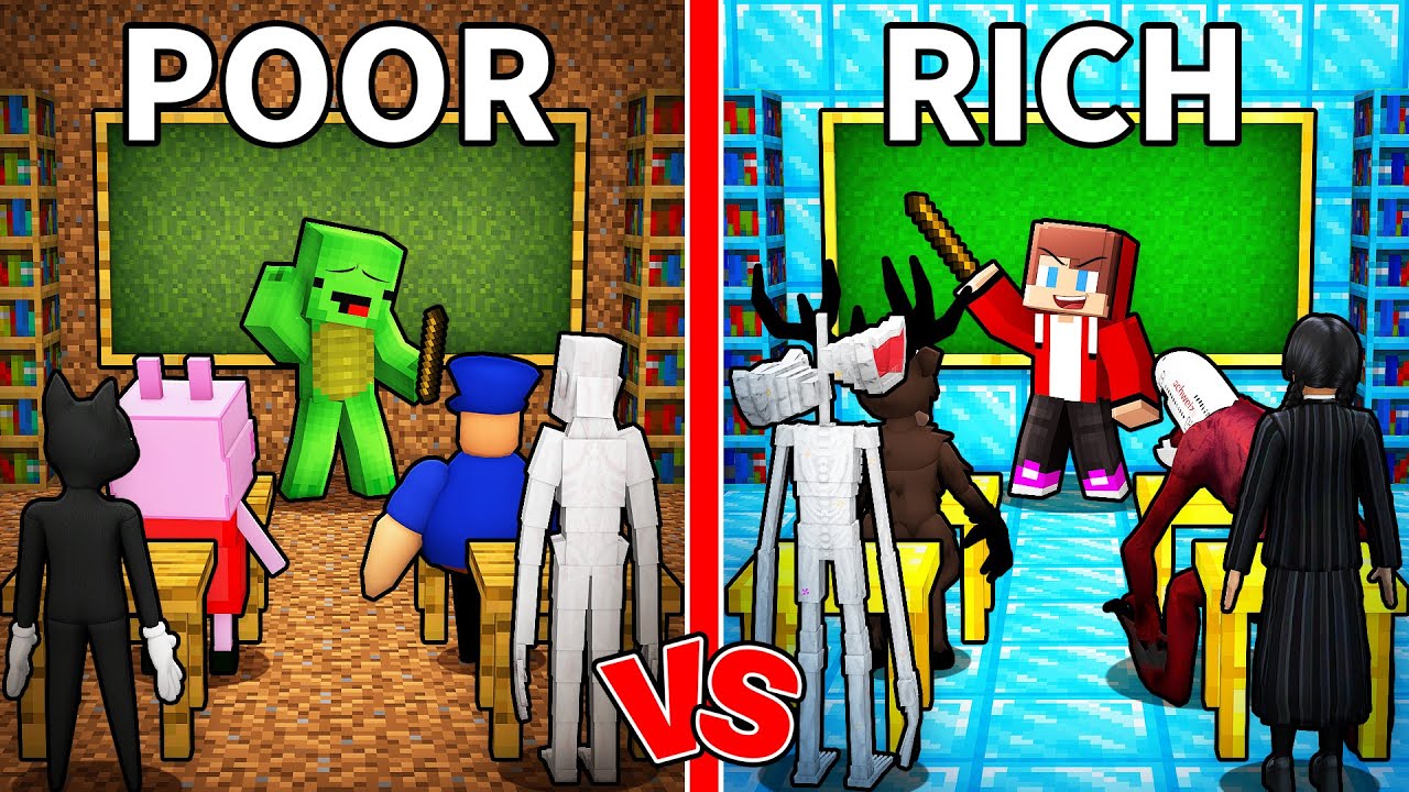 Mikey POOR vs JJ RICH School in Minecraft (Maizen)